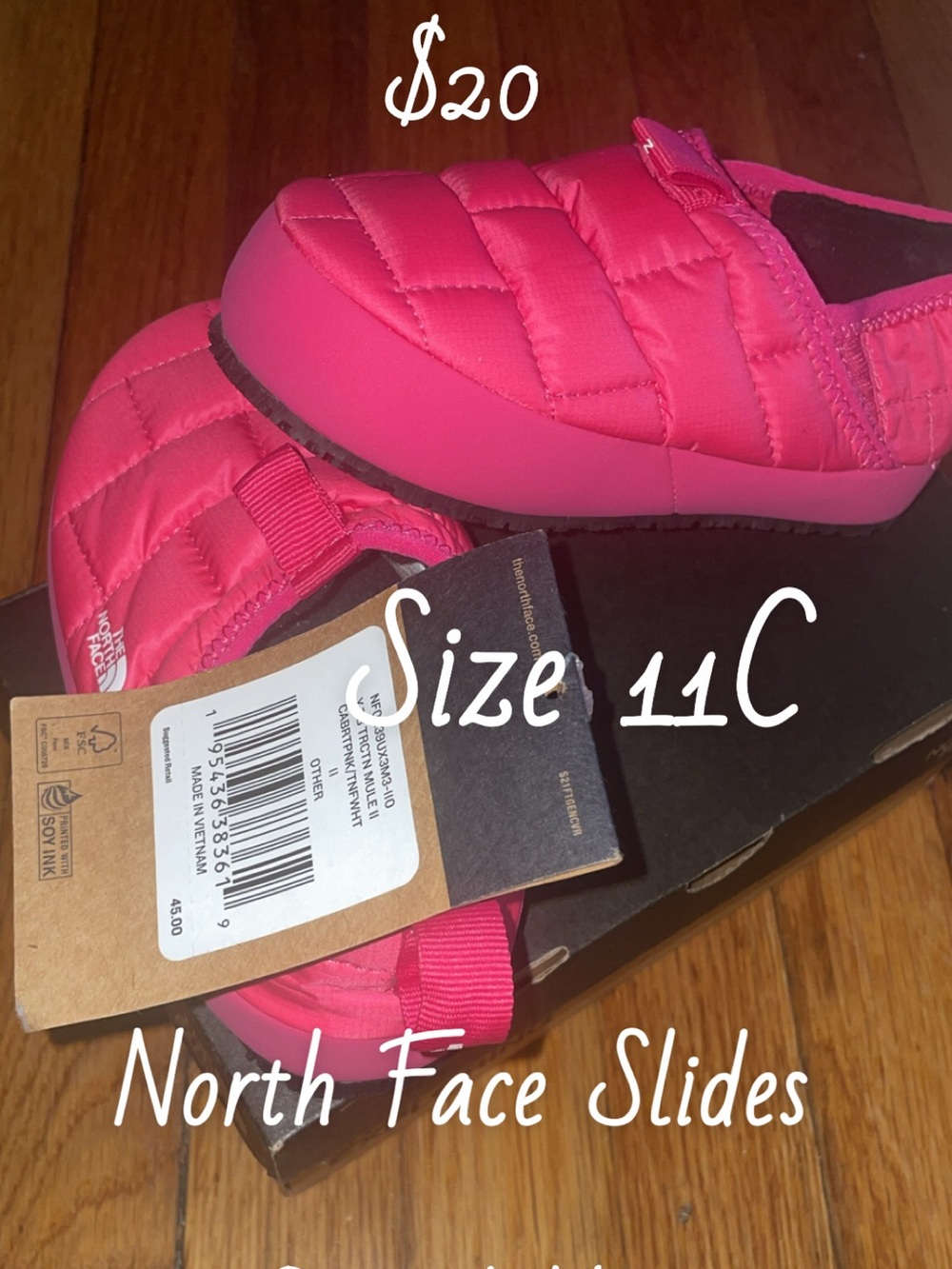 The North Face Quilted Slip-On Slides in Bright Pink